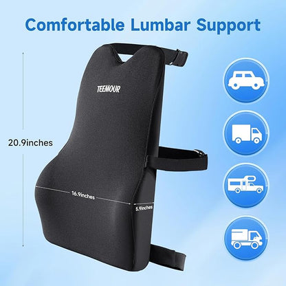Teemour Lumbar Support Pillow for Car Seat, Memory Foam Back Support Pillow with Adjustable Straps, Medium Soft Car Back Cushion for Driving, Truck, SUV, Office Chair, Black - Image 5
