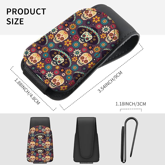Sunglasses Holder for Car Visor, PU Leather Glasses Clip Organizer, Cute Magnetic Eyeglass Holder for Vehicle Sun Visor, Car Interior Accessory for Women & Men Sugar Skull Floral - Image 4
