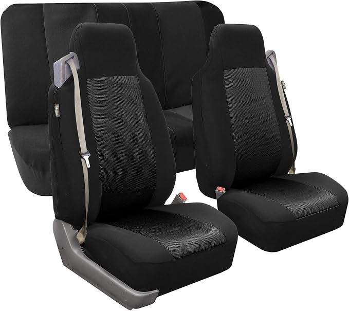 FH Group All Purpose Flat Cloth Car Seat Covers - Universal Fit, Full Set Seat Covers, Washable, Fit Most Car, Truck, SUV, Van - Black - Image 3