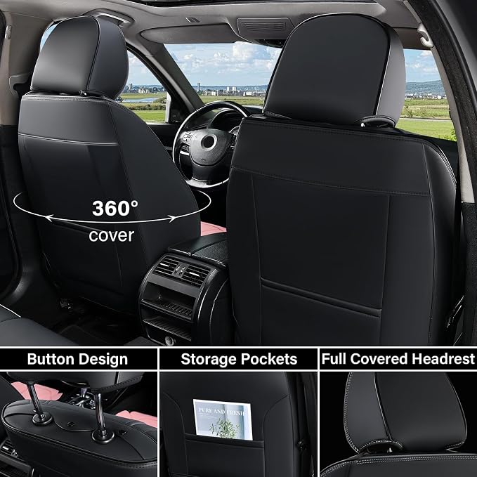 Coverado Car Seat Covers Full Set, Car Seat Protectors Leather Seat Covers for Cars, Automotive Seat Covers Car Accessories Universal Fit for Most Sedans SUV Pick-up Truck(Black&Pink) - Image 2