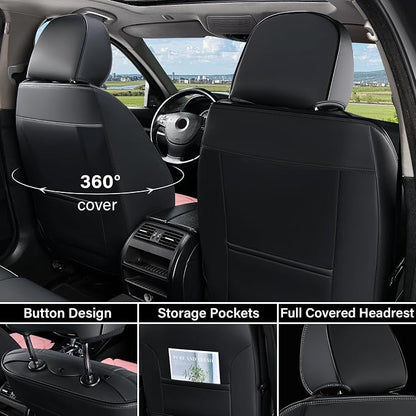 Coverado Car Seat Covers Full Set, Car Seat Protectors Leather Seat Covers for Cars, Automotive Seat Covers Car Accessories Universal Fit for Most Sedans SUV Pick-up Truck(Black&Pink) - Image 2