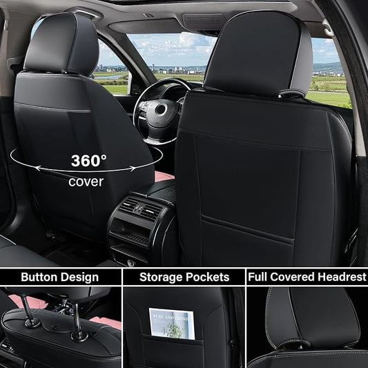 Coverado Front Seat Covers, Car Seat Covers Front Seats, Leather Seat Covers for Cars, Automotive Seat Covers Car Seat Protector Car Accessories Fit for Most Sedans SUV Pick-up Truck(Black&Pink) - Image 2