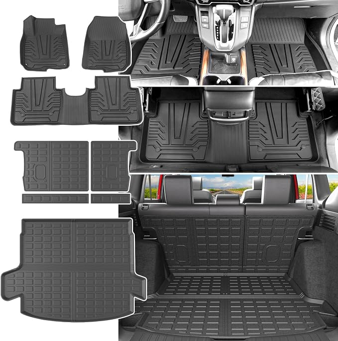 powoq Floor Mats Cargo Mat Compatible with 2017-2022 Hybrid Honda CRV | TPE All Weather Replacement for 2017-2022 Honda CRV Accessories (Fit 17-22 Hybrid Model, Trunk Mat+Backrest Mats+Floor mats) by powoq