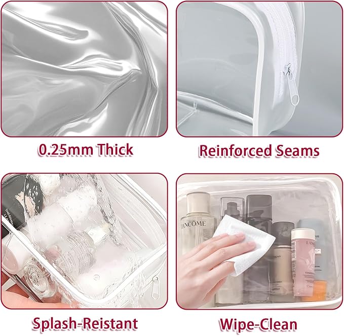 6 Pcs Large Clear Makeup Bags, TSA Approved Toiletry Bags for Travel, Waterproof Clear Pouches with Zipper, Plastic Cosmetic Organizer Case for Women Men Vacation Bathroom Essentials (White Large) - Image 3