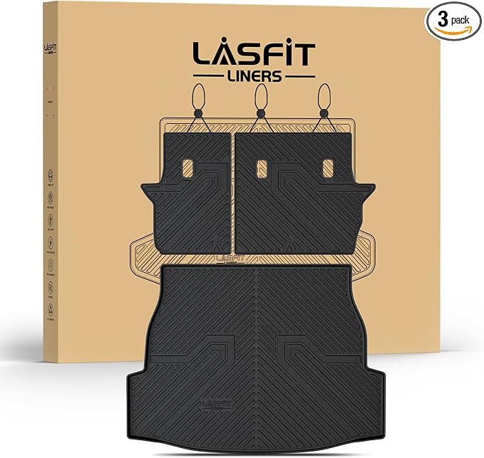 LASFIT Cargo Trunk Mat for Toyota RAV4 2019-2025 (Include Hybrid) | 100% TPE All Weather Rear Cargo Liner with Backrest Mats Custom Fit Waterproof RAV 4 Automotive Accessories, Black by LASFIT