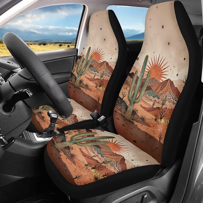 Desert Cactus Car Front Seat Covers Arizona State Car Seat Covers Full Set of 2 Stretch Polyester Fabric Cover Automotive Interior Seats Covers for Most Cars SUV Sedans - Image 4