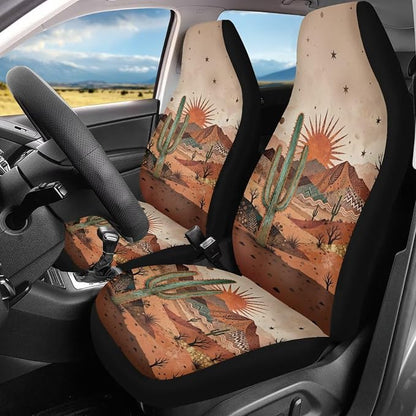 Desert Cactus Car Front Seat Covers Arizona State Car Seat Covers Full Set of 2 Stretch Polyester Fabric Cover Automotive Interior Seats Covers for Most Cars SUV Sedans - Image 4