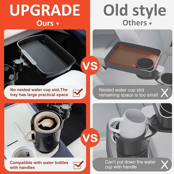 Car Large Cup Holder Expander, 2-in-1 Cupholder Extender with Swivel and Detachable Snack Food Tray Table for Eating, Travel Essentials for Road Trips for Driver. Model B - Image 6