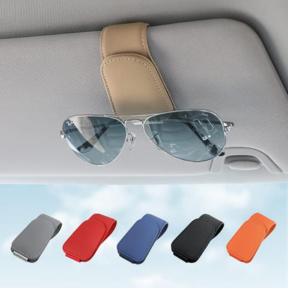 Sunglass Holder for Car Sun Visor Sunglasses Clip Car accessories -Beige | sun visor organizer, ticket card clip, eyeglass sunglasses holder, one-handed magnetic, anti-scratch, car stuff for women men by KanSmart