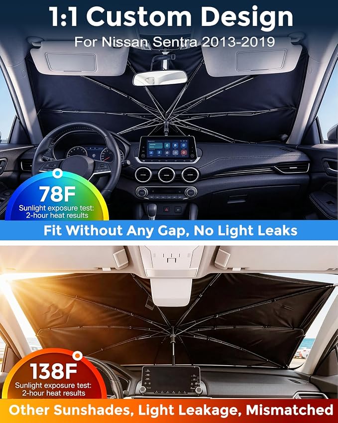 Weektic Custom Windshield Sun Shade Umbrella for Nissan Sentra 2013-2019, [Double Thickened Ice Crystal Coating] Sun & Heat Protection, Keep Vehicle Cool & Protect Interior - Image 2