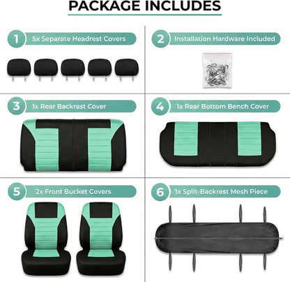 FH Group Automotive Car Seat Covers Full Set Premium 3D Air Mesh Front Seat Covers, Airbag Compatible & Split Bench Cover Universal Fit Interior Accessories for Cars Trucks and SUVs - Mint - Image 7