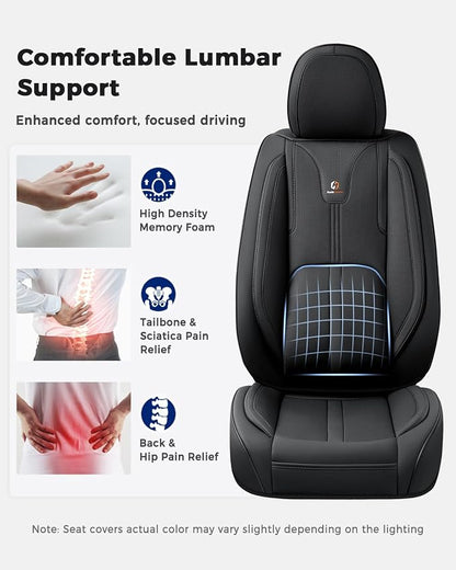 Huidasource Car Seat Covers Full Set Luxury Nappa Leather, Seat Cover with Velcro Adjustable, Airbag, Lumbar Support, Cooling and Heating, Car Seat Covers Universal Fit for Most Cars SUV Trucks, Black - Image 5