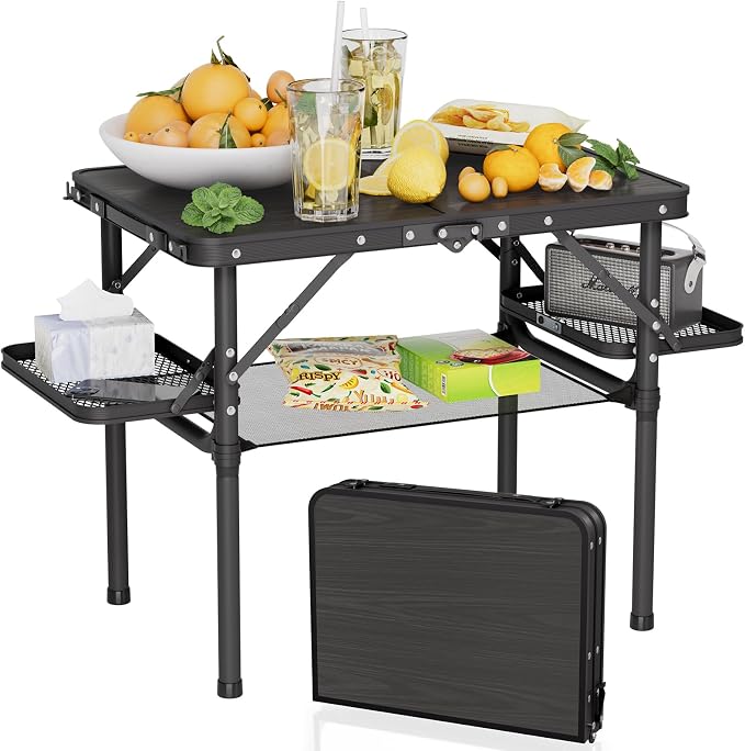 Titanker Folding Camping Table Small 2ft, Small Camp Table Portable with Side Racks & Storage Net, Folding Picnic Set, Portable Beach Table, Car Camping Essentials, Aluminum Light & Solid by Titanker