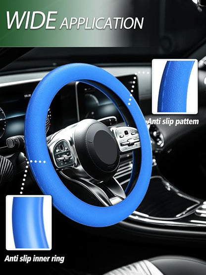 LRITER Car Steering Wheel Cover, Non-Slip Silicone Material, Blue | Multiple Color Choices, Universal Auto Parts Steering Wheel Cover, Suitable for Most Cars - Image 6