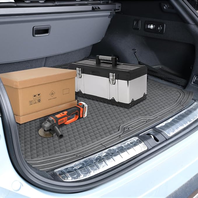CAR PASS Gray Rubber Car Floor Mats & Cargo Liners, Durable Anti-Slip 3D Rhombus Waterproof Automotive Pad Trim Fit Liner All-Weather Trunk Mats Full Set Universal Fit Auto Van Sedan SUV Truck Gray - Image 6