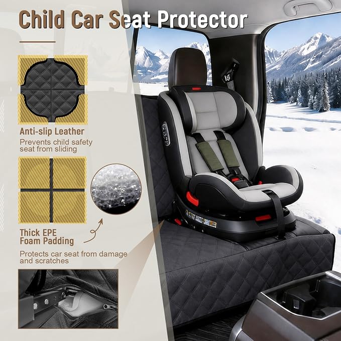 Pet Bench Seat Covers for Trucks, Heavy Duty Nonslip Car Seat Protector with ISOFIX Openings for 1-2 Child Car Seats,Fits Ford 150,Ram 1500,GMC Sierra,Toyota,Ram,Chevrolet Silverado(Black) - Image 2