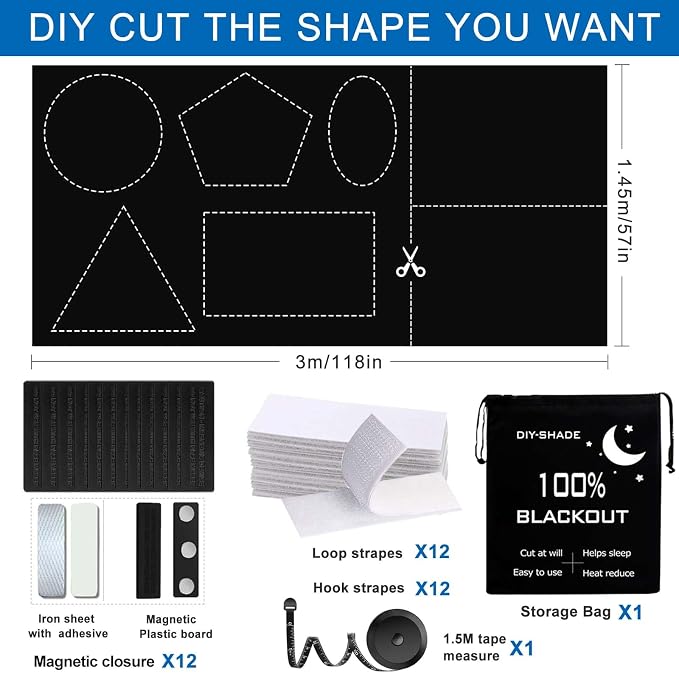 100% Blackout Blind Magnetic Window Cover,Cuttable Black Out Curtain 118x57 | No Drill,Portable Removable Window Shades,DIY Black Out Curtains For Bedroom,RV,Nursery,Media Room,Heat-Resistant Nano Tape - Image 8