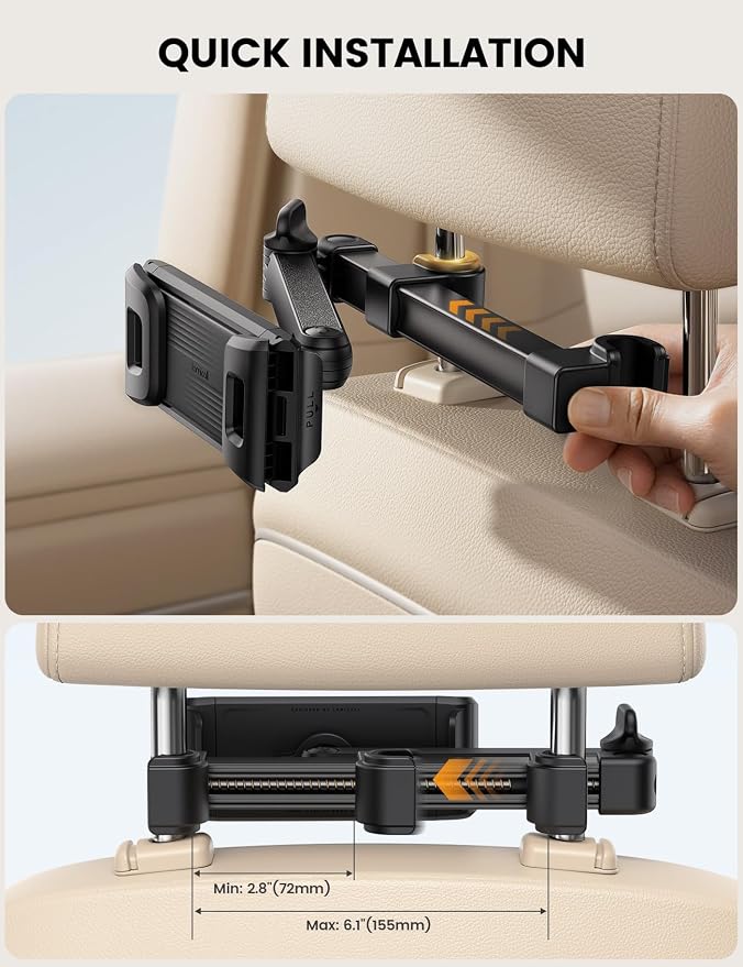Lamicall Car Headrest Tablet Holder, Foldable Clip, Lockable | Tablet Mount for Car Backseat, Car Accessories for Kids, for iPad Pro, Air, Mini, Galaxy Tab, Fire HD, 5.4-13" Tablets - Image 7