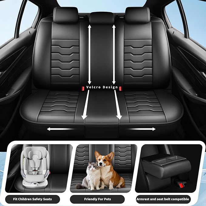 Fit Versa Car Seat Covers Premium Leather for Nissan Versa 2009-2025 2026. Waterproof， Breathable, Scratch-Resistant & All-Weather Seat Cushion Protector（Full Set,Black - Image 3