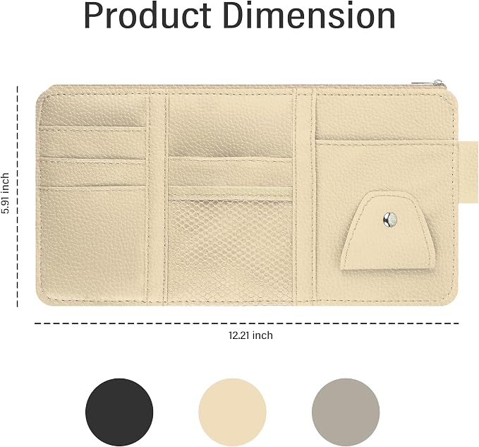 Car Visor Organizer with Sunglass Holder,Multi-Functional Car Sun Visor Organizer with Zipper for Cards,Money,Tickets,Leather Interior Accessories (Beige) - Image 2