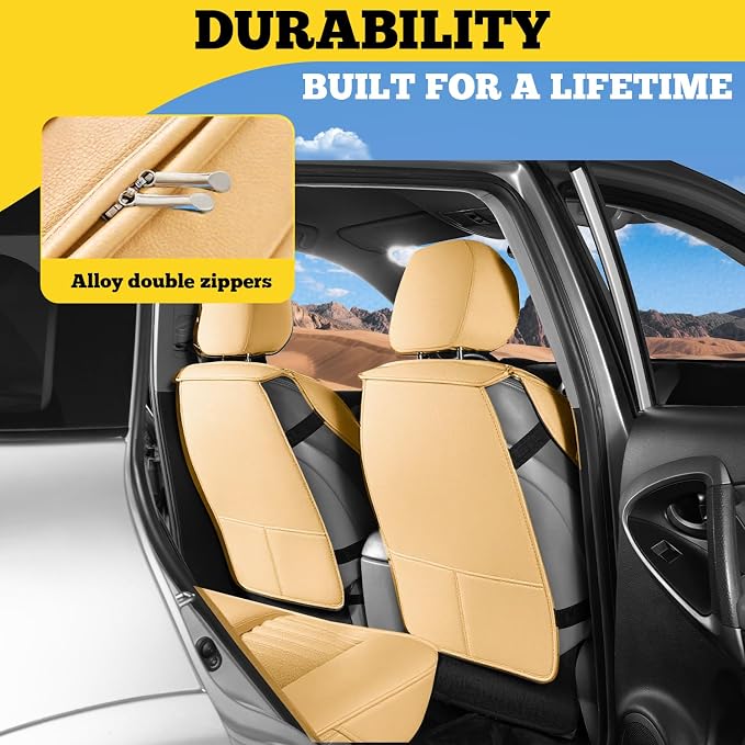 Front Car Seat Covers, Faux Nappa Leather for Sedan SUV, 2 Seats | Waterproof, Breathable and Airbag Compatible, Helps Reduce Slipping, Beige - Image 4