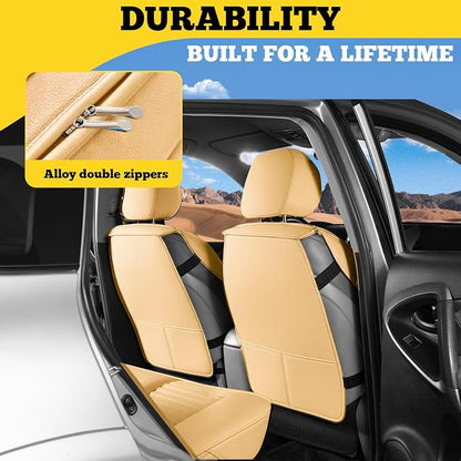 Front Car Seat Covers, Faux Nappa Leather for Sedan SUV, 2 Seats | Waterproof, Breathable and Airbag Compatible, Helps Reduce Slipping, Beige - Image 4