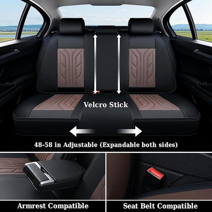 Coverado Car Seat Covers Full Set, Automotive Seat Covers Car Seat Protector Car Seat Cushion, Waterproof Leather Seat Covers for Cars, Universal Fit for Most Sedans SUV Pick-up Truck(Black&Coffee) - Image 5