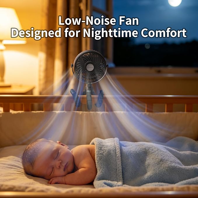 Socool 5000mAh Portable Car Fan Rechargeable Battery Powered, 3-Speed Car Seat Clip on Fans for Baby Kids Backseat Cooling, Mini Stroller Fan 360° Rotation for Crib Golf Treadmill Travel - Image 6