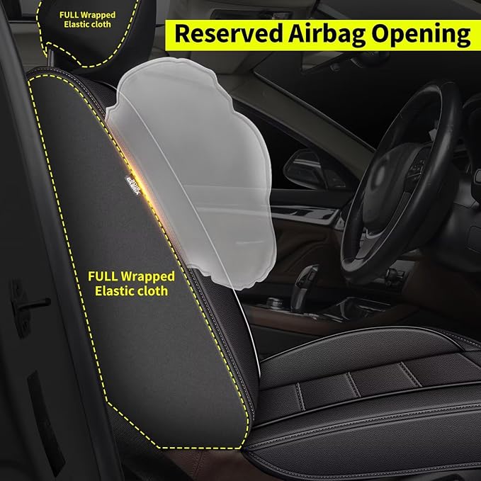 IKABEVEM Car Seat Covers for Jeep Cherokee 2014-2023 Full Set(5 Seats) | Luxury Fuax Leather, Waterproof, Airbag Compatible, Easy to Install, Scratch‑Resistant Seat Protection, Black - Image 4