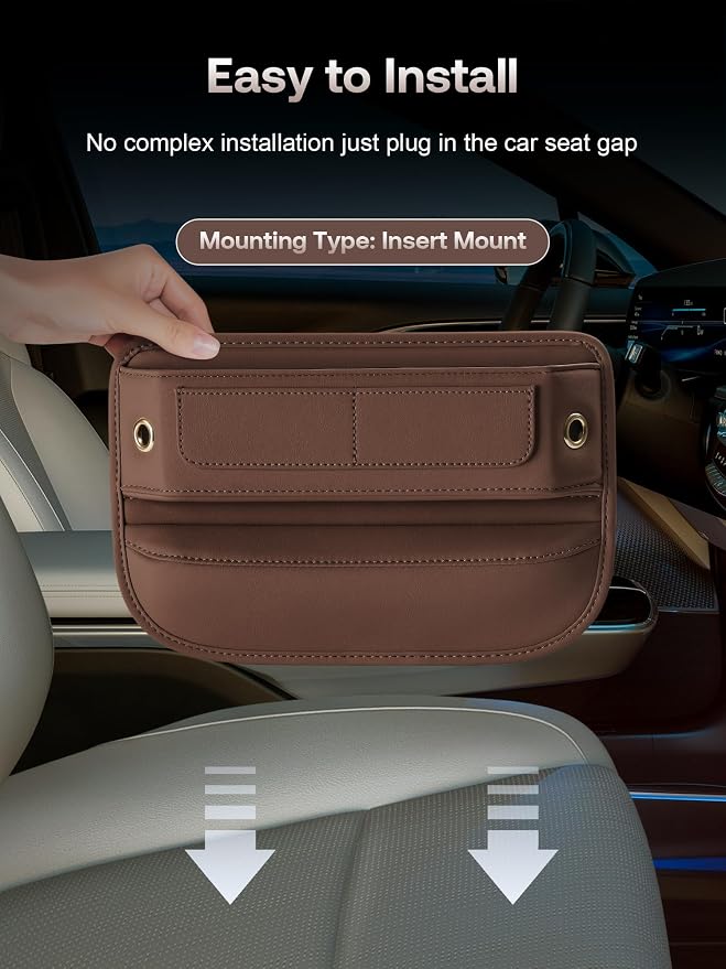 Universal Fit Premium Leather Car Seat Gap Filler Organizer, Center Console Organizer with Card Slots, Clever Gifts for Car SUV Truck Owners (Brown, 2 Pack) - Image 7
