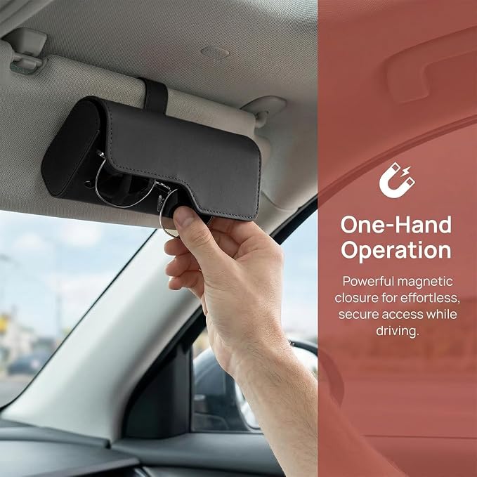 Sunglass Holder for Car Visor, Eyeglass Storage Case (Black) | Vehicle Eyeglass Hanger Protective Storage Case, Automotive Interior Sun Visor Glasses Organizer Box, Universal Fit - Image 4