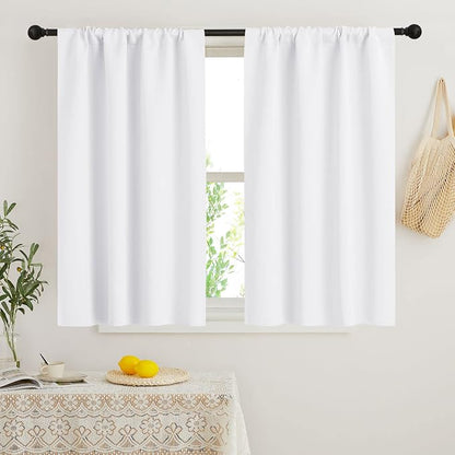 RYB HOME Short Curtains for Bedroom, Room Darkening Insulated | Rod Pocket, Summer Heat Light UV Blocking, Energy Saving, Drapes for Nursery, W34 x L48, Pure White, 2 Panels by RYBHOME