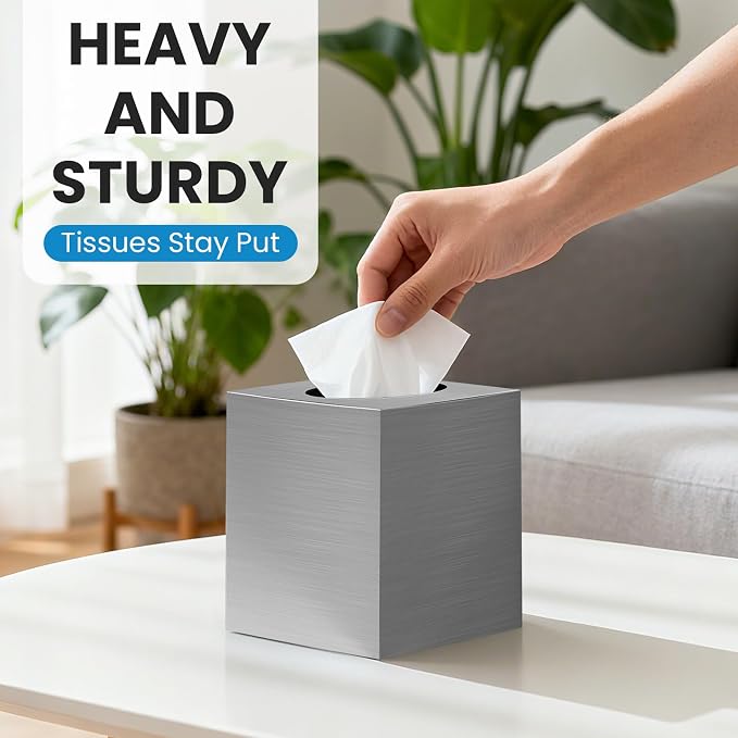 2 Pack Tissue Box Cover, Square Acrylic Tissue Holder Non-Slip Base,Sliver | modern,non-slip,easy to refill,compatibility for tissue & rollsfor bathroom countertops,dressers,night stand,parlors,office - Image 5