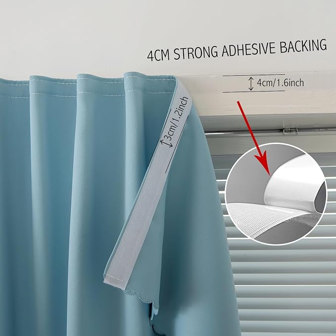 Self Adhesive Curtains, Black Out Shade for Window, Blackout Fabric Temporary Window Coverings Easy to Hang Curtains No Rod Needed, Use for Bedroom, Room, Kitchen, 35"W X 71"L, Lake Blue, 2 Panels - Image 7