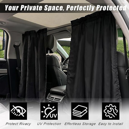 Car Privacy Curtain, Blackout Sun Shade Cover Front & Rear Seat Divider, Sunshade Screen Cover Blocks Light for Sleeping Baby, Fits Sedan SUV Van Truck, Car Accessories, 1 Pack (Black) - Image 3