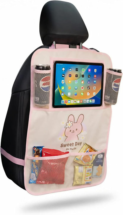 Backseat Car Organizer for Kids, Car Seat Organizer with 11” Touch Screen Tablet Holder, Rear Seat Storage Bag with Drink Pockets, Anti-Kick Seat Back Protector for Travel (Pink Rabbit) - Image 7