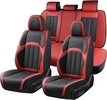 Coverado Car Seat Cover, Cover for Cars Full Seat, Premium Leather, Universal Fit Waterproof Seat Protectors, Car Seat Cushion Non-Slip for Most Cars-Black Red by COVERADOAUTO
