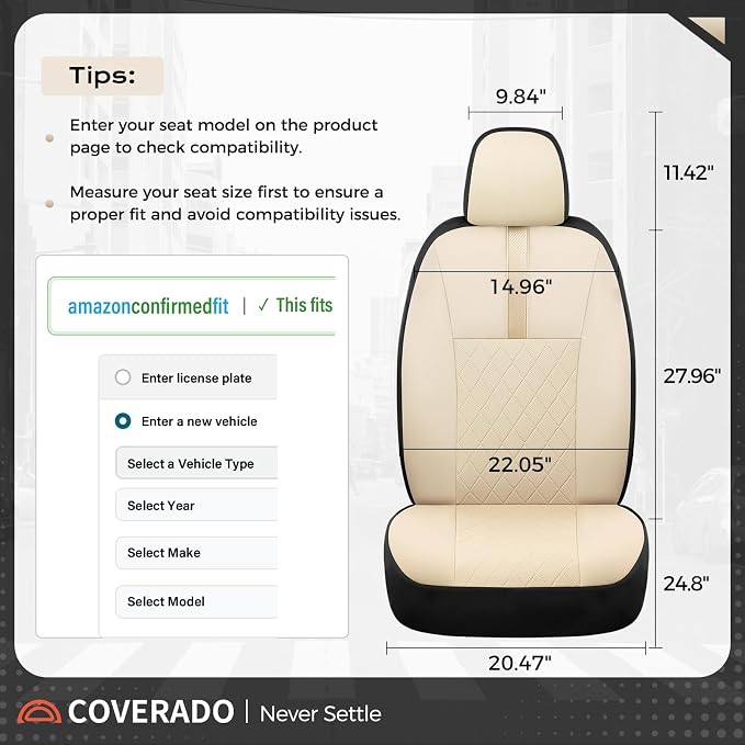 Coverado Car Seat Covers Front Pair, Automotive Leather Seat Covers for Car，Universal Fit Front Back Seat Cover, Non-Slip Waterproof Breathable Car Seat Protector - Image 6