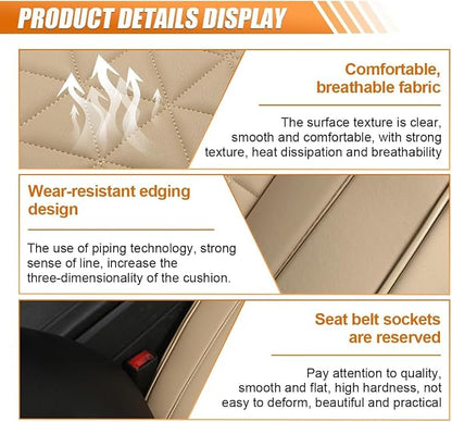 2PCS Luxury Faux Leather Car Seat Cover, Car Seat Cushion, Beige | Anti-Slip Waterproof Universal Front Bottom Seat Protector with Storage Pocket for Sedans, SUVs, Trucks, Triangular Pattern - Image 3