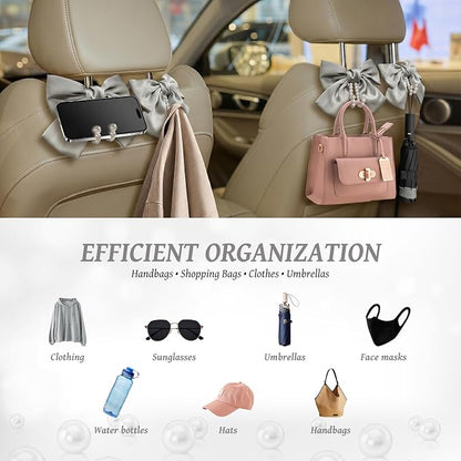 2 PCS Bow Pearl Car Seat Headrest Hook – Cute Purse Hook for Car, Girly Interior Decoration Accessories Hook Hanger, Seatback Holder for Purses & Bags, Elegant Car Organizer (Moonlight Grey) - Image 5