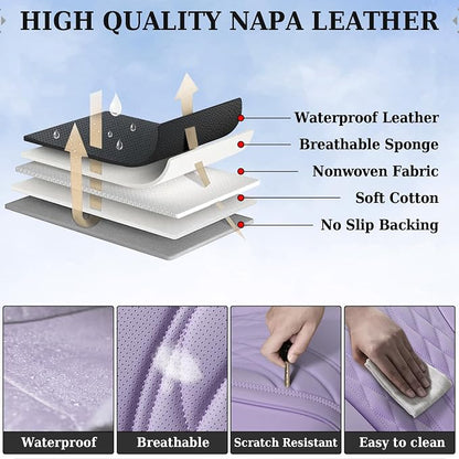 Coverado Car Seat Covers Full Set, 5 Seats Front Seat Cover and Back Seat Covers for Cars, Automotive Seat Covers Leather Waterproof Seat Covers, Purple Car Seat Protectors Universal for Cars - Image 4