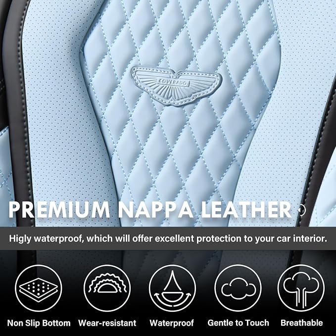 Coverado Auto Seat Covers, Car Seat Covers Full Set, Blue Car Seat Cover, Driver Seat Covers Front Seats Rear Seat Cover, Luxury Car Seat Cushion,Leather Seat Cover Seat Protector Fit for Most Cars - Image 7