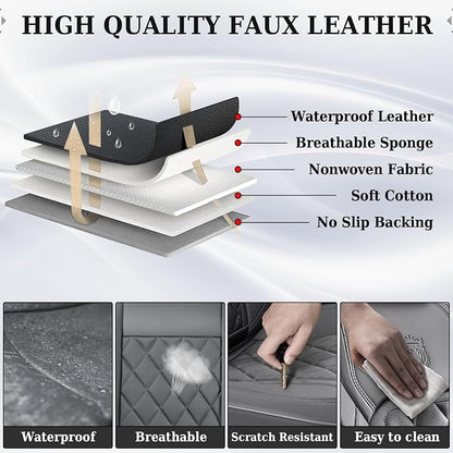 Coverado Car Seat Covers Full Set, Luxury Faux Leather Seat Covers for Cars, Waterproof Car Seat Protector, Gray Car Seat Cover, Universal Automotive Seat Covers Fit for Most Sedan SUV Trucks - Image 5