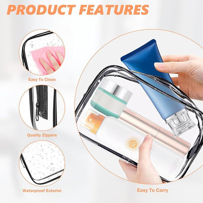 AURUZA Clear Makeup Bag,Portable Travel Toiletry Bags with Zipper, TSA Approved Clear Organizer Bags, PVC Cosmetic Pouch for Airport Airline Compliant - Image 3