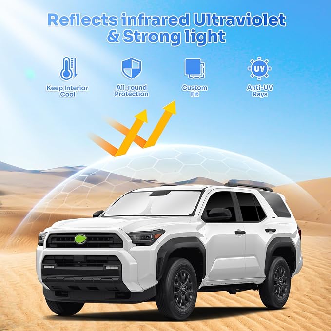 Canvcle Sunshades for 2025 2026 Toyota 4Runner Accessories Windshield Sun Shade Side Rear Window Shade Cover Sun Visor Shield Privacy Protection for Camping Keep Vehicle Cool Black 8PCS - Image 2