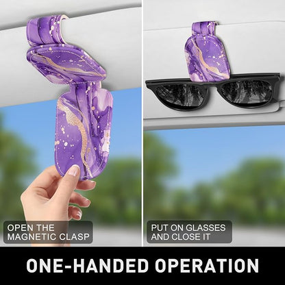 Sunglasses Holder for Car Visor, Magnetic Leather Car Sunglass Holder, Car Sun Visor Glasses Hanger Clip, Car Interior Accessories for Women Men, Fits All Size Eyeglasses - Image 6