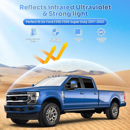 Canvcle Window Shades for 2017-2022 Ford F250 F350 Super Duty Accessories Windshield Sun Shade Side Rear Window Covers Sunshade Sun Shield Privacy Protection for Camping Keep Vehicle Cool Black 6PCS - Image 2