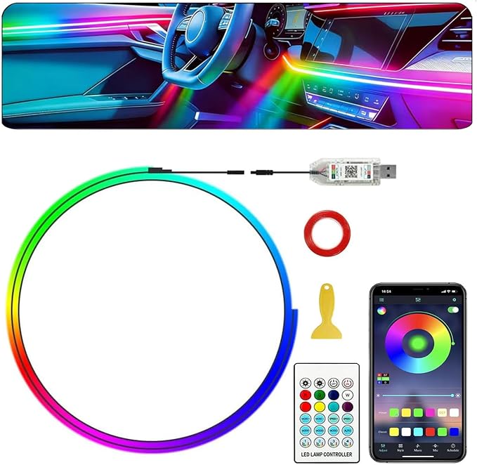 Interior Car LED Strip Lights,Acrylic LED Lights for Car with Dynamic Dreamcolor Chasing,43.3in USB RGB Neon Strip Fiber Optic LED Ambient Lighting Kits with Remote APP,for Inside car Decorations by Sxlofty