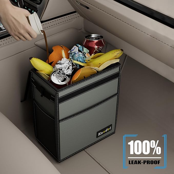 K KNODEL Car Trash Can with Lid, Car Garbage, Bin and Bag (Large, Gray) | Waterproof Car Garbage Can with Liner, Hanging Trash Bag for Car, Suv, Van, Truck - Image 6
