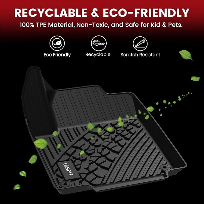 LASFIT Floor Mats for Jeep Cherokee 2015-2023 | Not Fit with Raised Dead Pedal, All Weather, TPE, Custom Fit, Car Mats, Floor Liners, 1st & 2nd Row, Black - Image 6